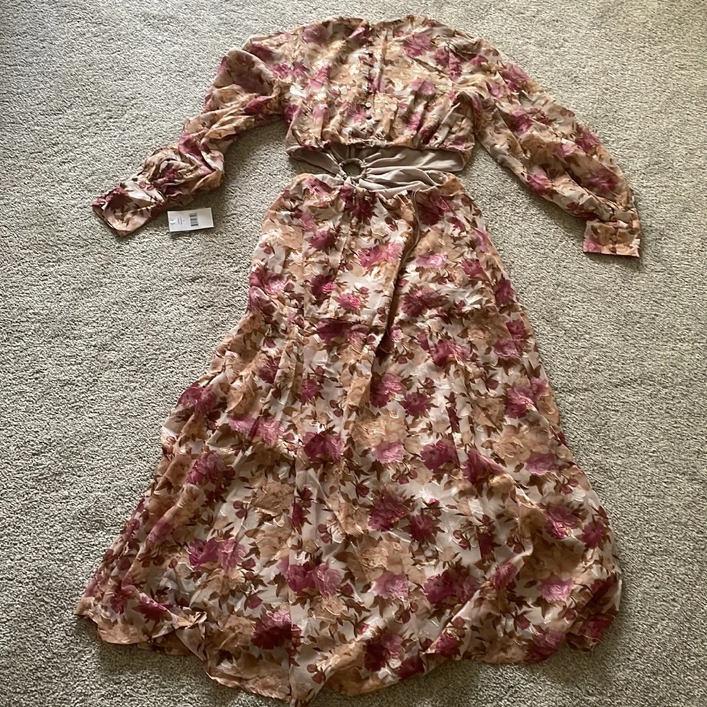 En Saison Lissandra Pink Multi Floral Cut-Out Detail Midi Dress, sz S - Picture 6 of 16